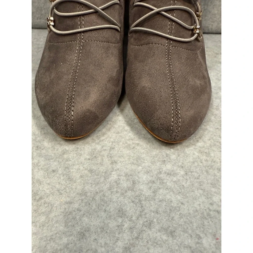 Gray Suede Wide-Calf Lace-Up Over The Knee Boots Size 8 OTK Heels Pointed‎ Toe